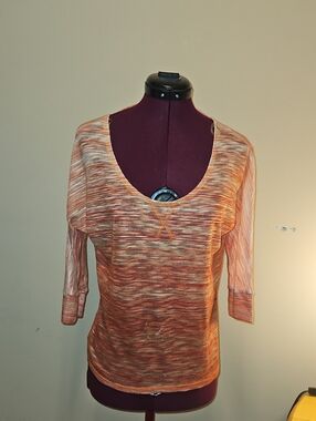 Full Tilt Peach & Coral Sheer Multistripe Knit Top